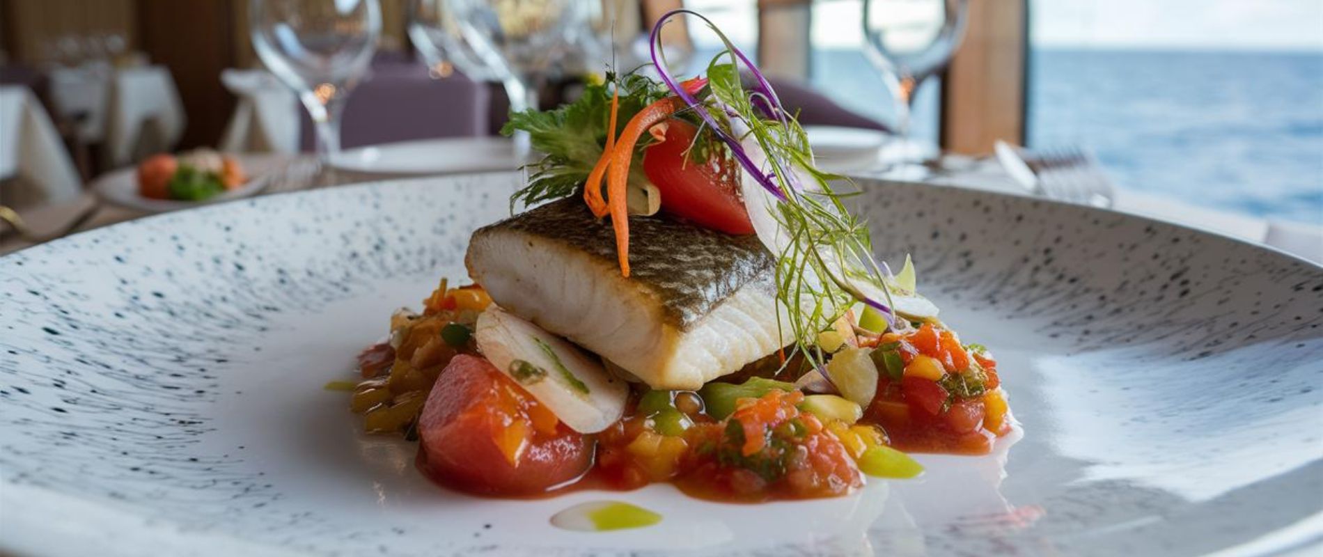 Seabass dish in a specialty restaurant on a cruise ship