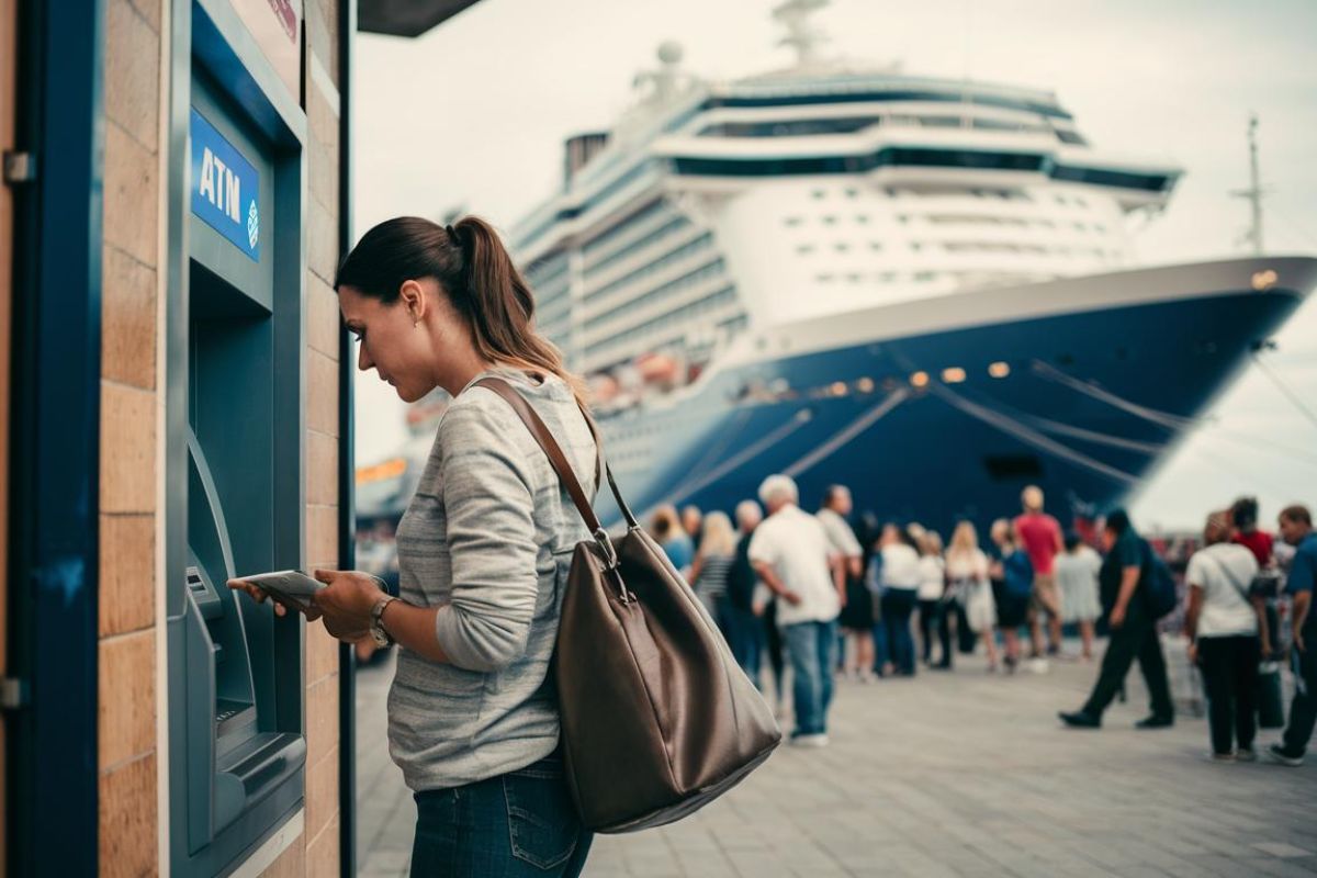 Lady at the ATM at the Port of Tyne Newcastle