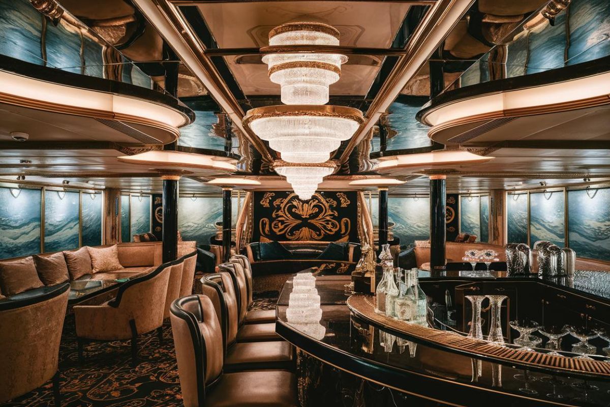 Inside an art deco style cruise ship