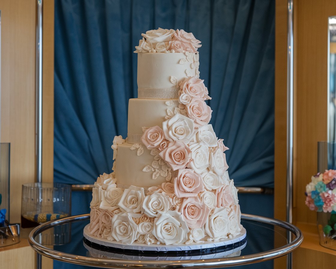 Beautiful wedding cake supplied made on MSC cruise ship