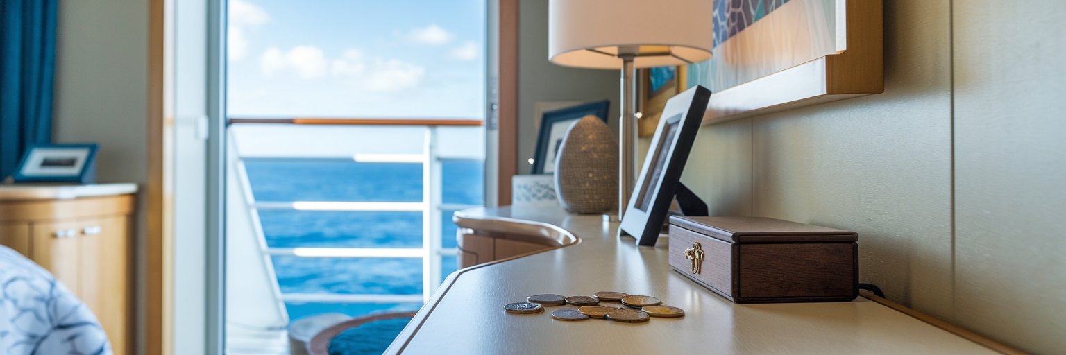 Tip left on the bedside table in a balcony cabin on a cruise ship