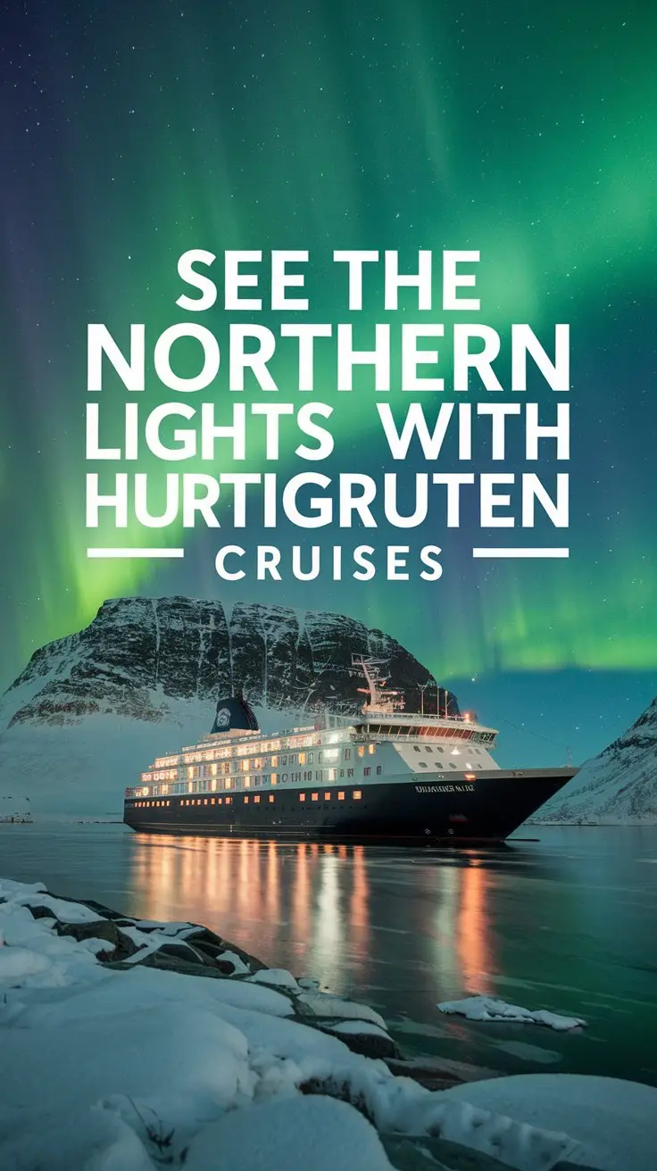 Hurtigruten cruise ship in Alaska with the Northern Lights making a stunning show