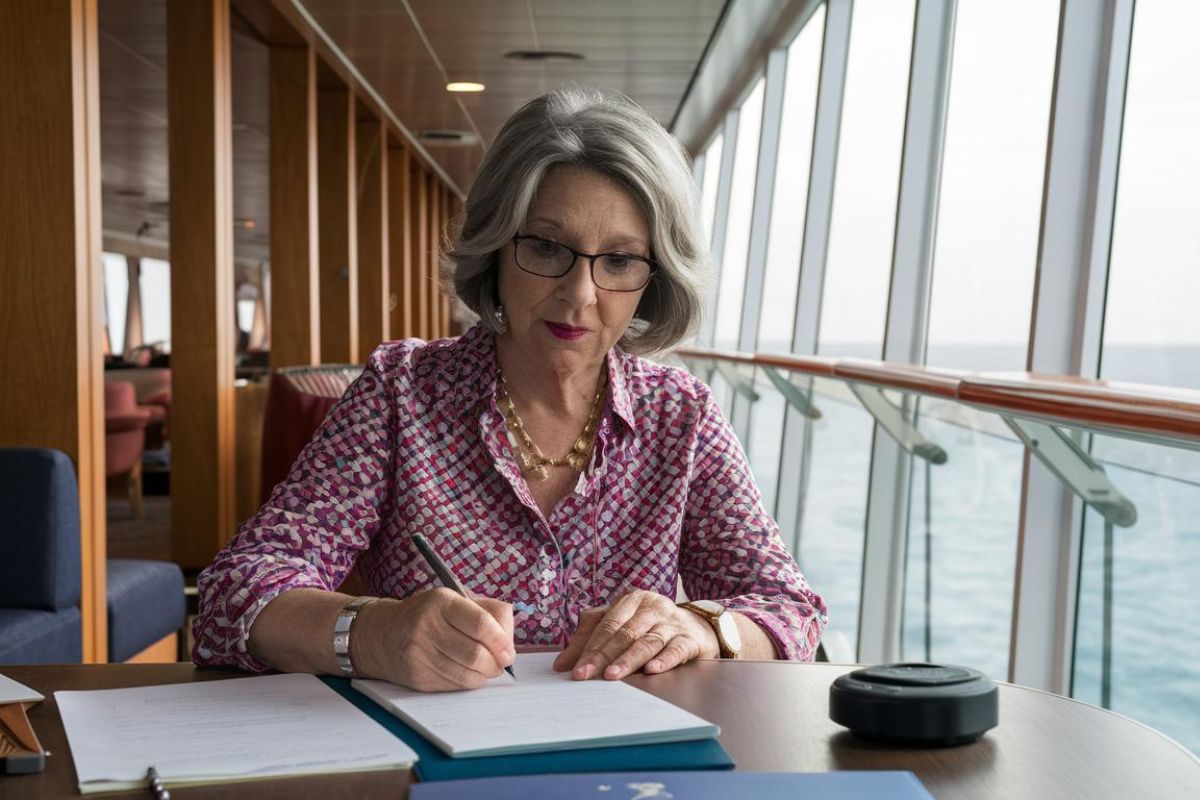 Sitting at my desk writing notes on a cruise ship