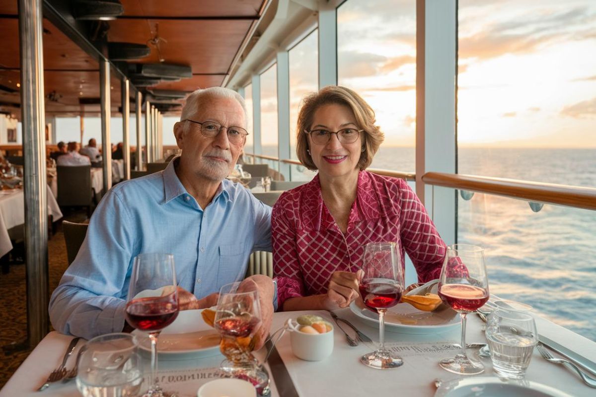 Us dining at the restaurant on a cruise ship