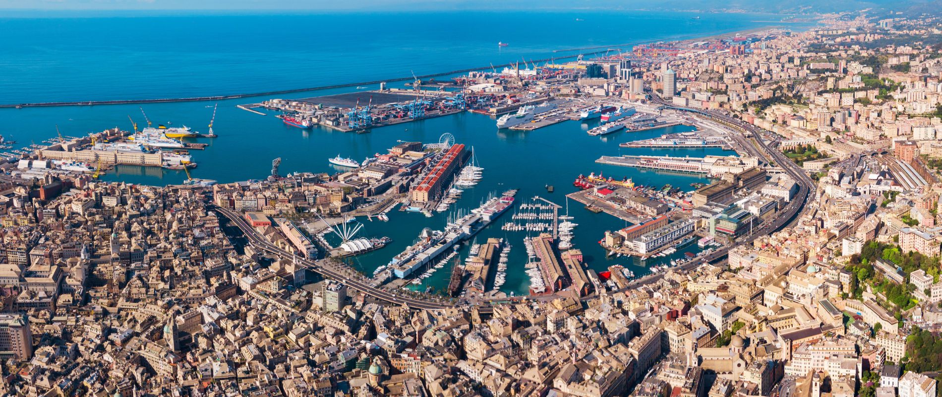 Aerial view Genoa Port in Italy