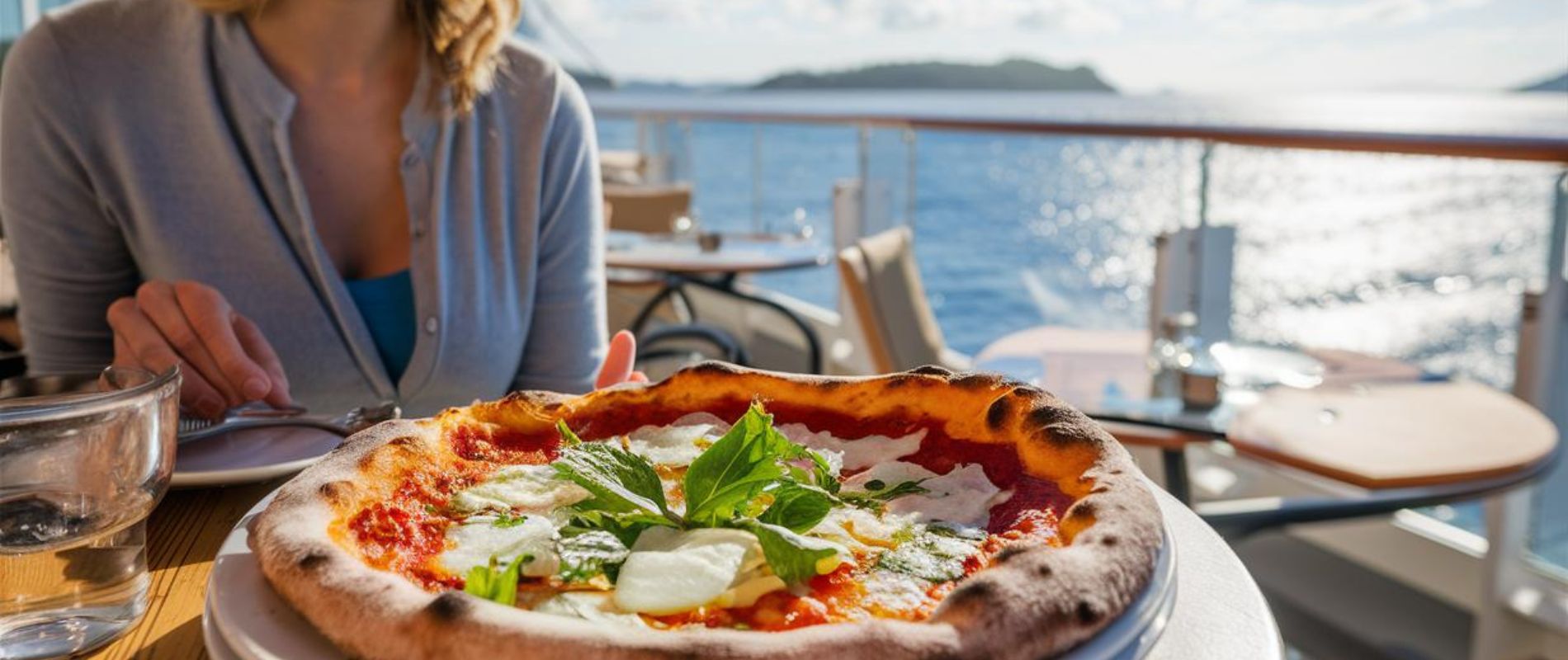 Close up of a pizza at a restaurant on a Costa cruise ship