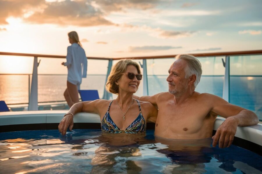 Couple in a swimming pool on a Celebrity Cruise