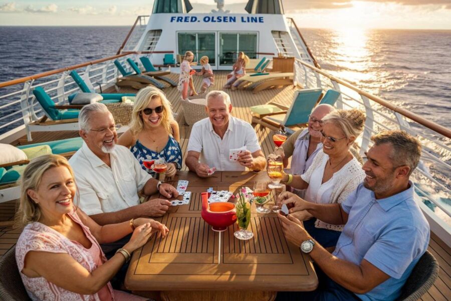 Family playing cards on a Fred. Olsen Cruise Line