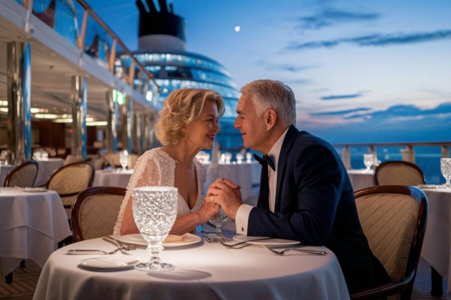 Older couple in a restaurant on a Crystal cruise ship