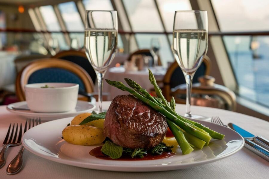 Stunning steak dinner for 2 with champagne on - Azamara Cruises - Small Ship Luxury