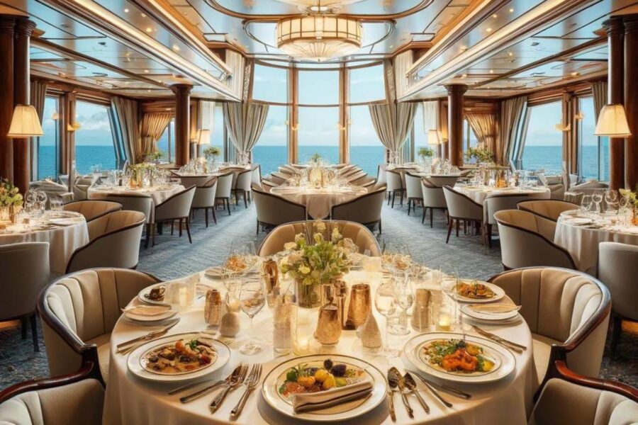 elegant main dining room on a Windstar cruise ship
