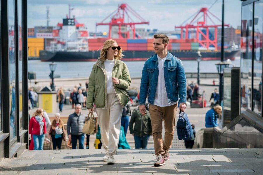 Couple shopping before they depart Liverpool for their cruise