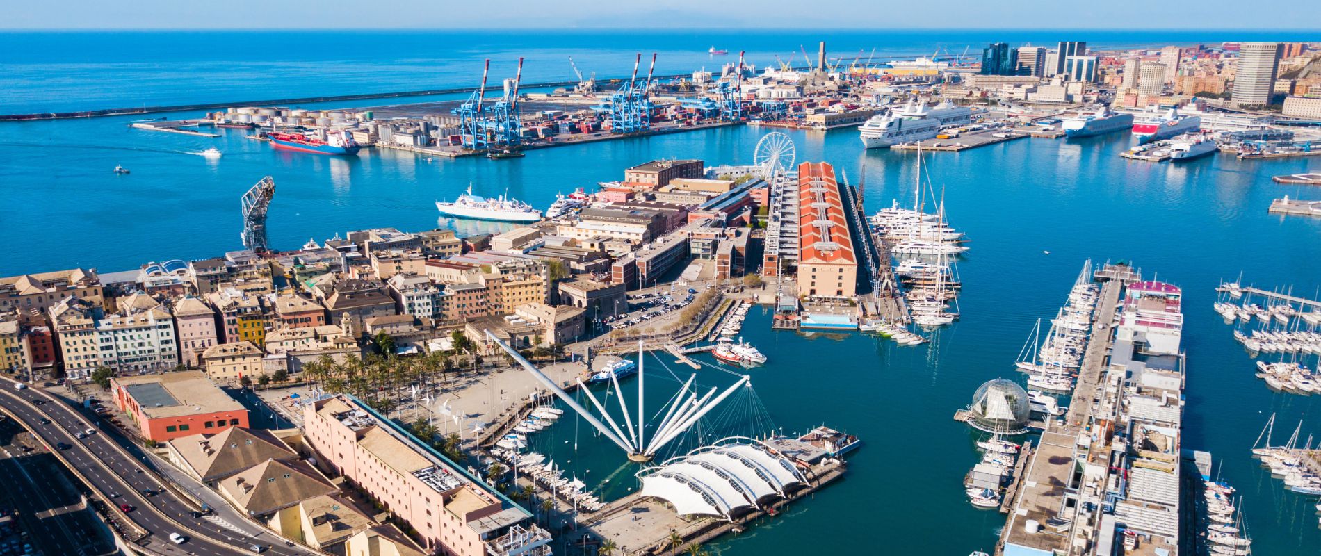 Aerial view Port Genoa in Italy