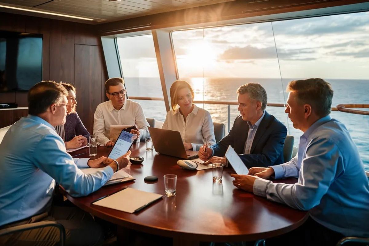 Business meeting on a cruise ship from the UK