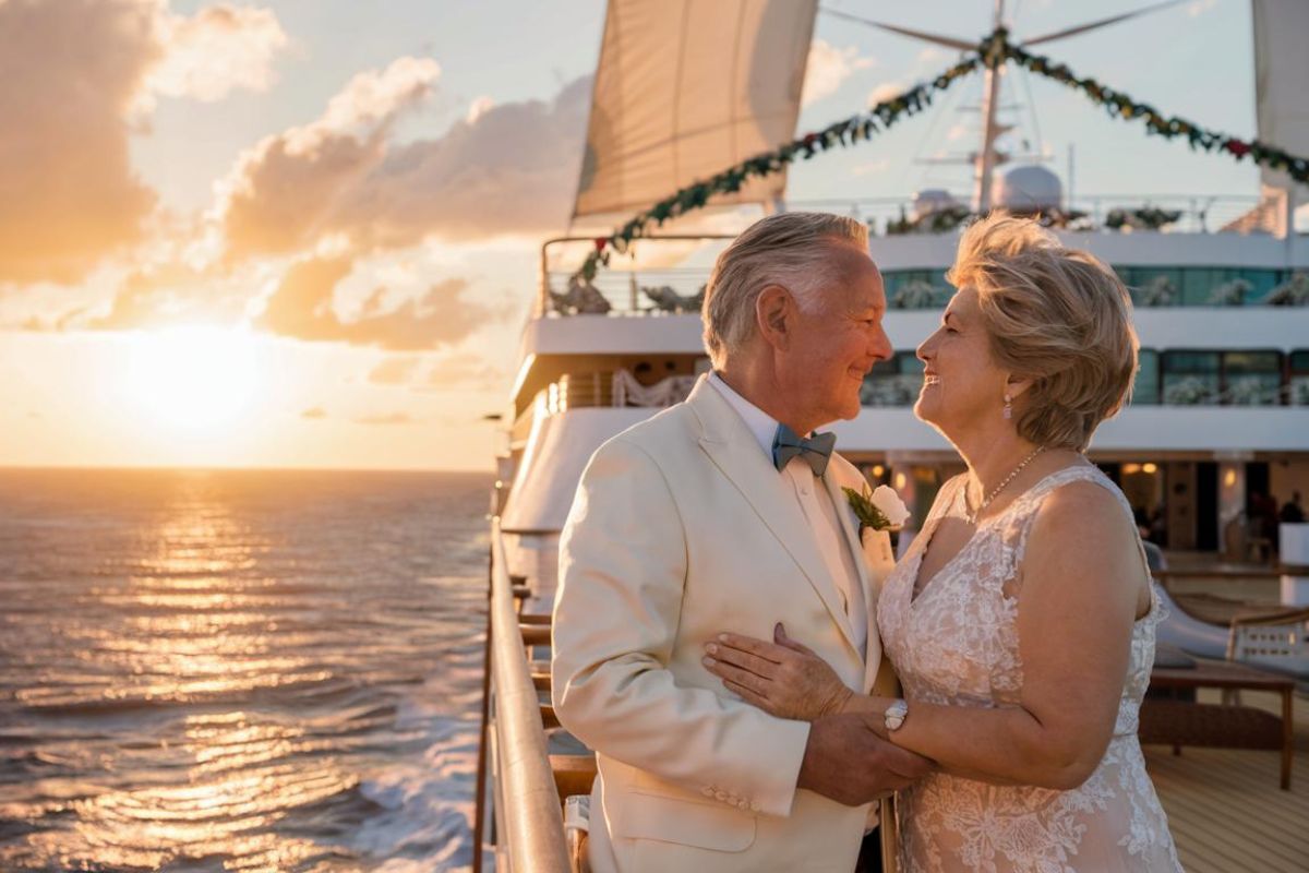 Honeymoon couple on a cruise from the UK