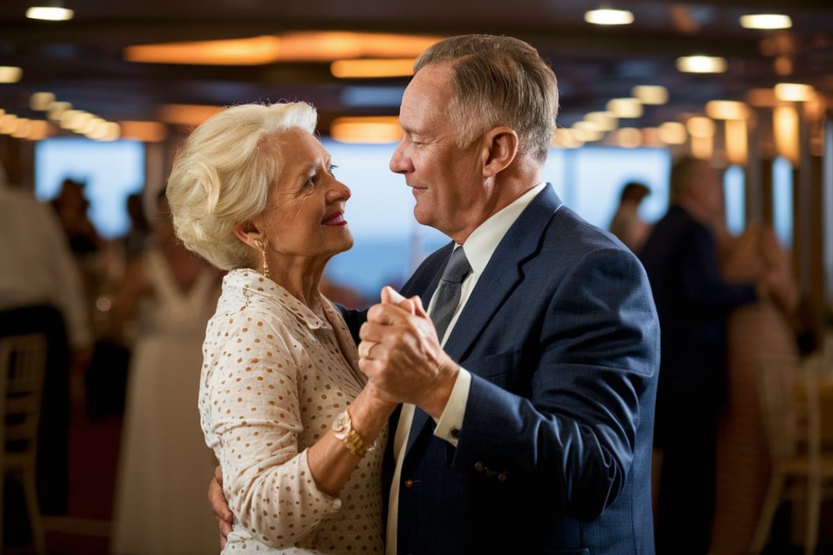 Lovely couple dancing on a cruise ship