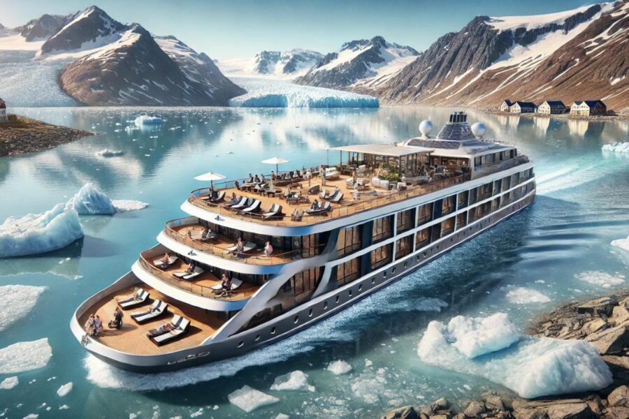 Luxurious cruise ship sailing in a scenic arctic
