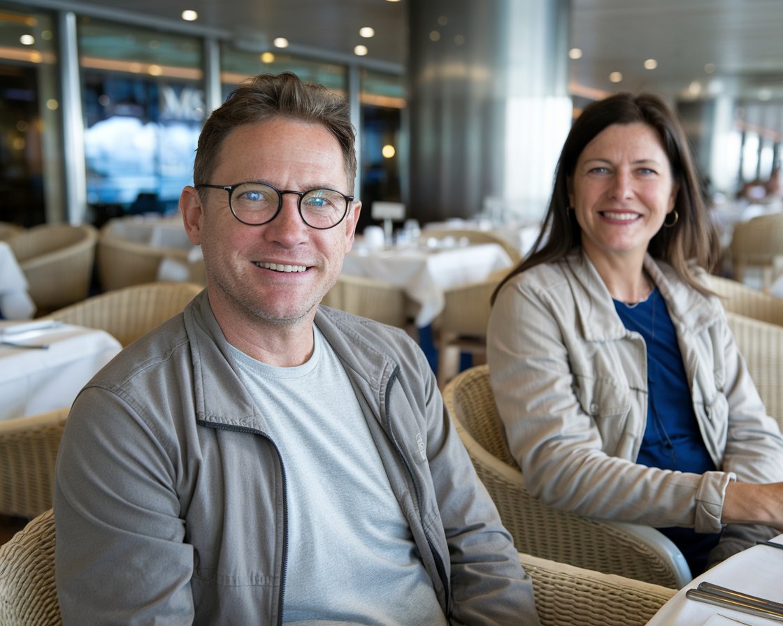 Man and a lady having lunch in the restaurant on a MSC cruise ship