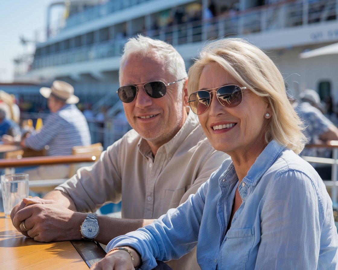 Man and a lady waiting for a new MSC cruise ship to dock