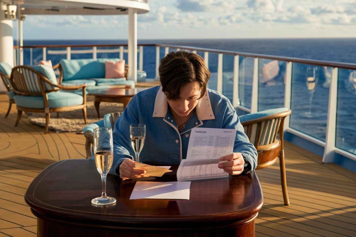 Man looking at his onboard account on the cruise ship