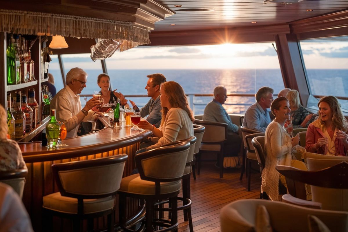 People enjoying the bar on a cruise ship