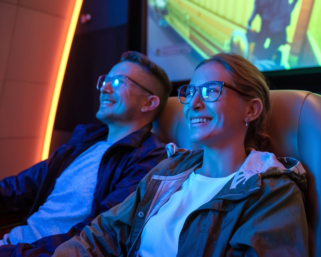 man and lady in a 4d cinema on a MSC cruise ship