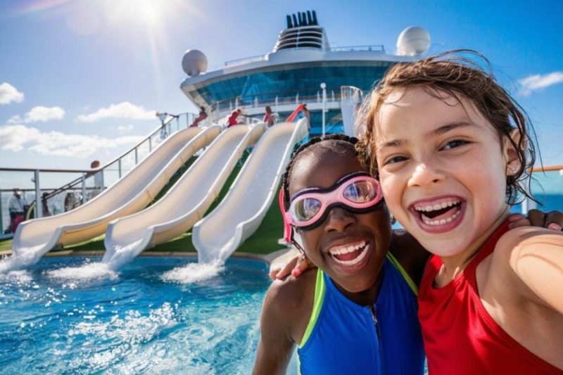 2 kids in a pool in Splashaway Bay water park on Allure of the Seas