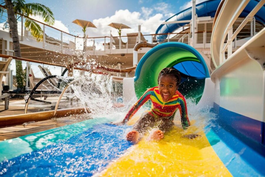 Child on the Blaster water slide on Royal Caribbean Cruise ship