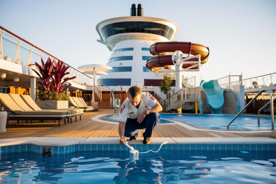 Crew testing the water quality on Royal Caribbean Cruise ship