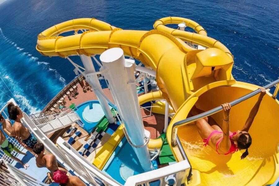 Cruise Ship with big yellow water slide (1)