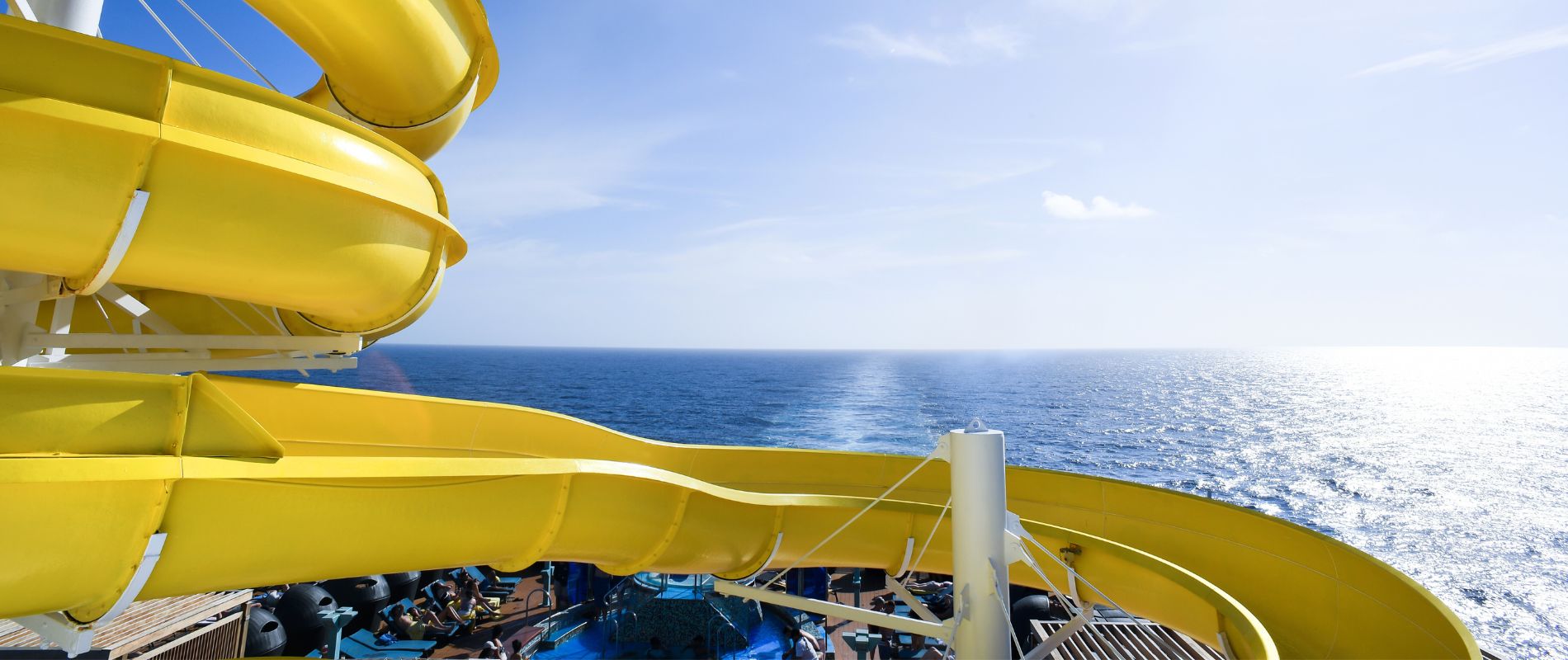 Cruise ship with water slide on a sunny day