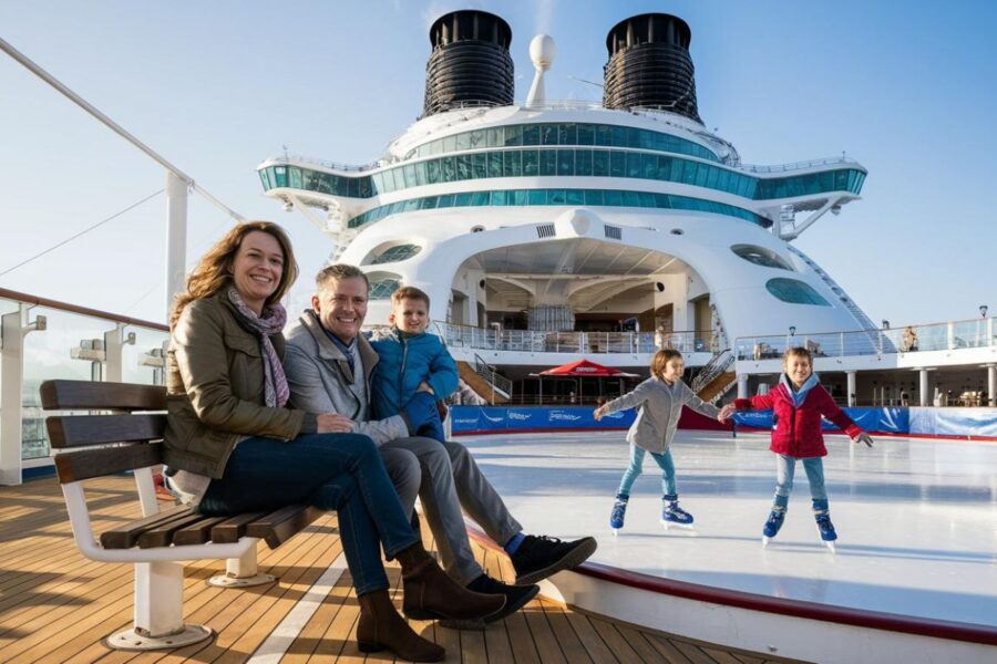Family at the skating rink on Symphony of the Seas cruise ship