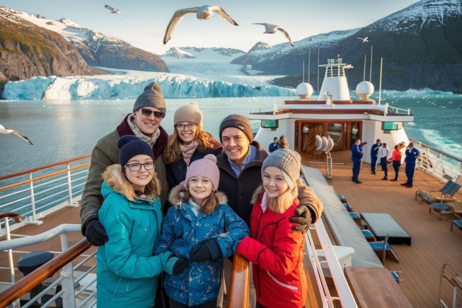 Family in Alaska on a family cruise ship