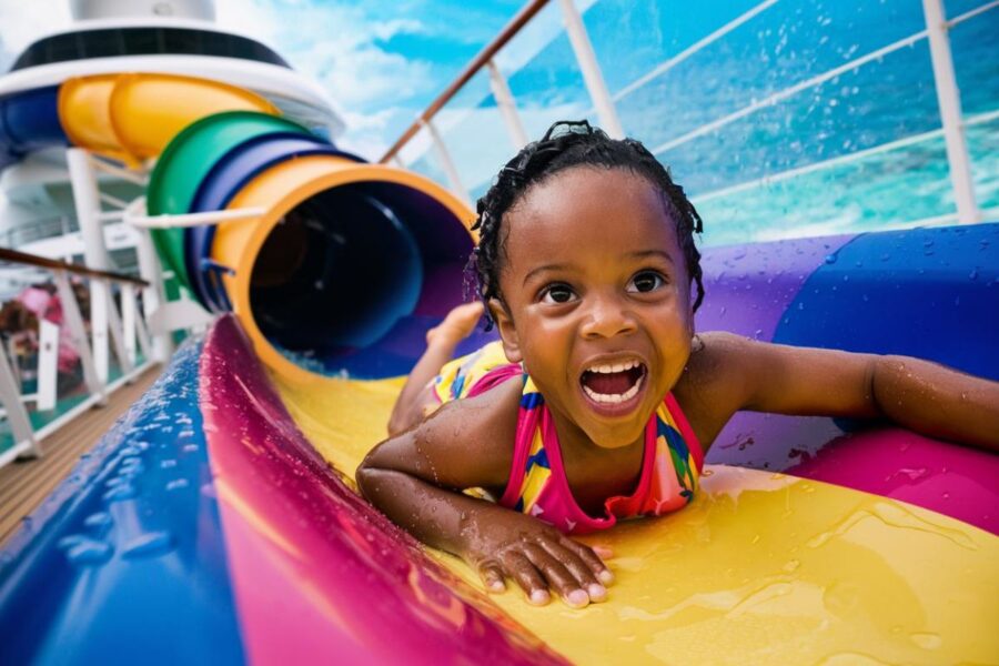 Girl on a water slide on a Cruise ship