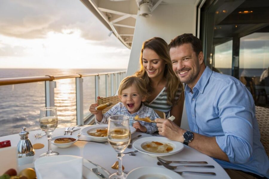 Mom and Dad having dinner on a family cruise ship