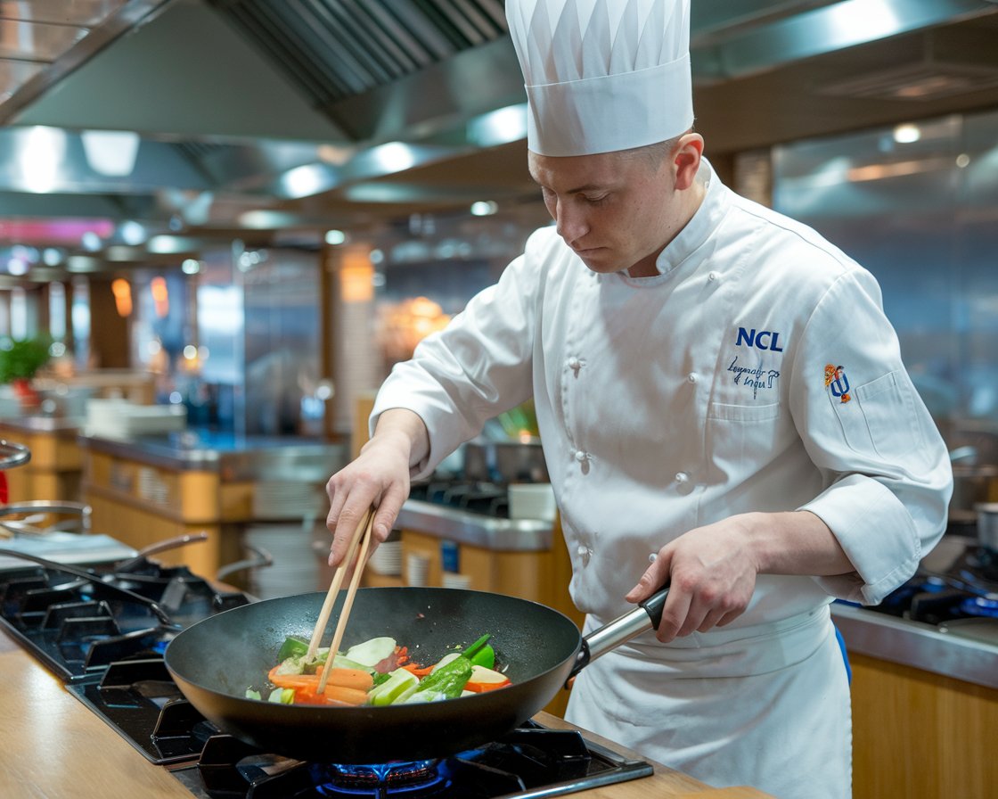 a chef cooking on a NCL cruise ship