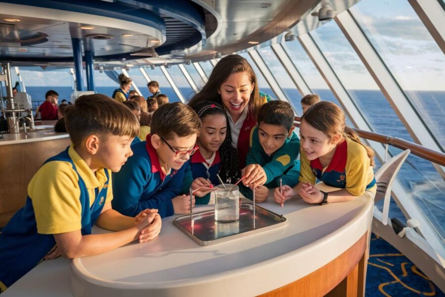 kids in a science class on a family cruise ship