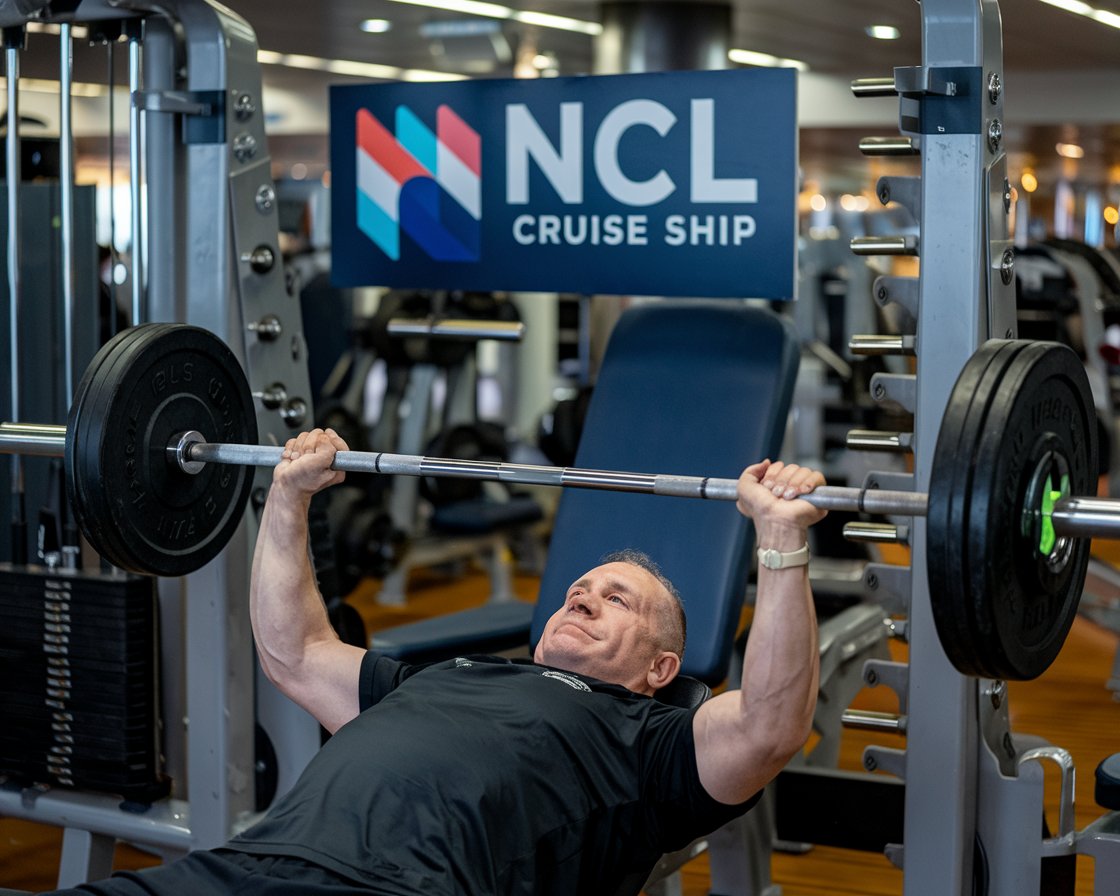 man in the gym. Sign NCL Cruise ship