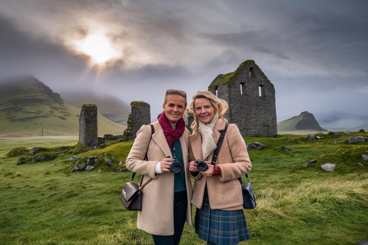 2 guests on a shore excursion from a Hebridean Island Cruises in Scotland