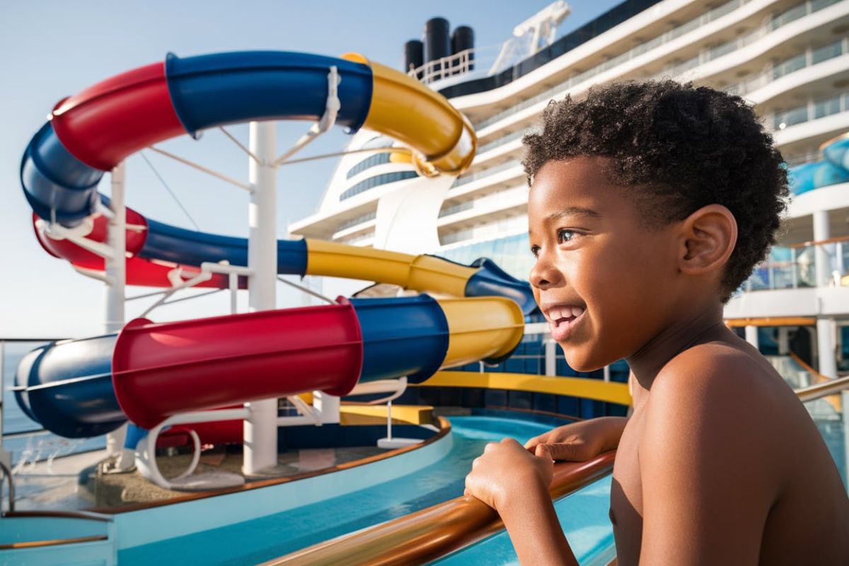 Boy on a water slide on Symphony of the Seas