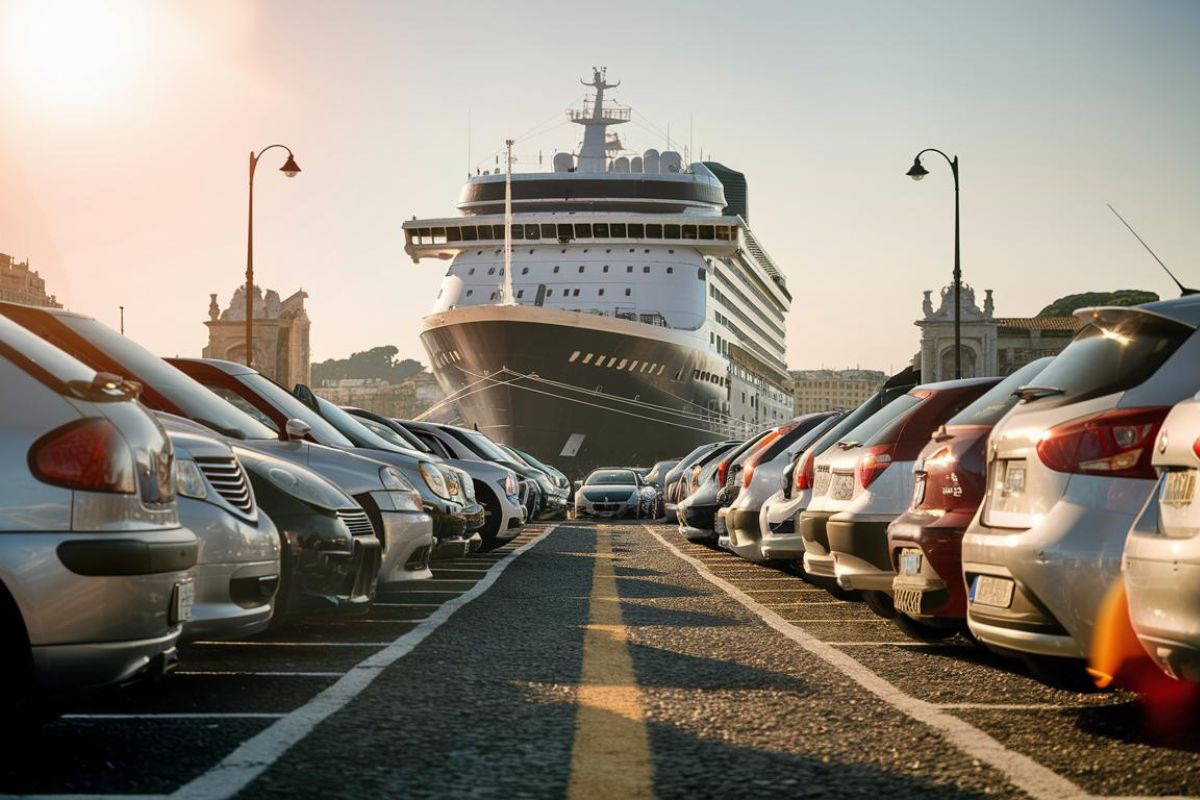 Car park at the cruise terminal near Rome