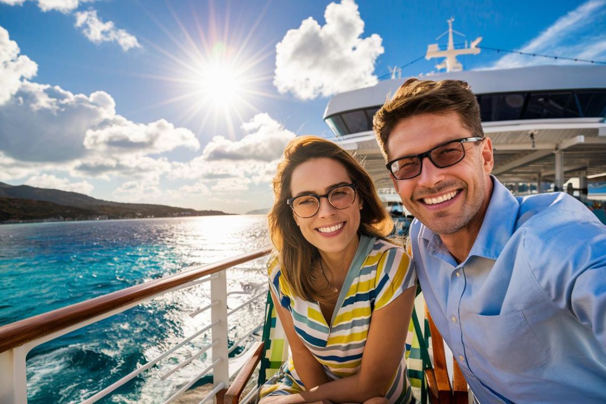 Couple on a cruise ship from Barcelona