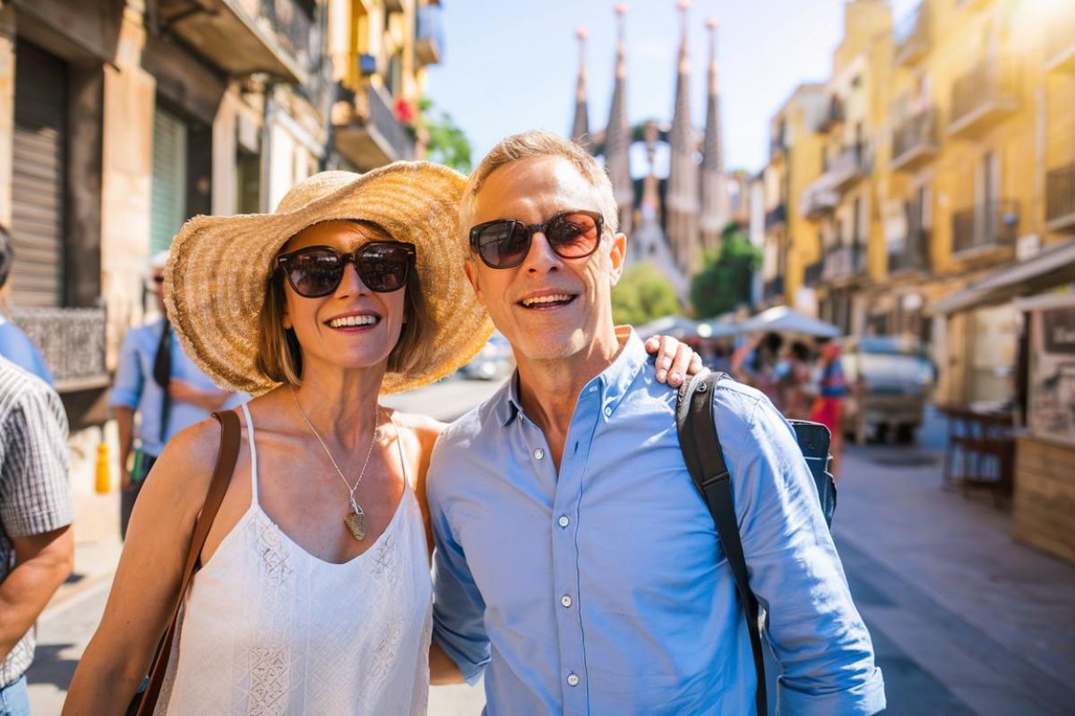 Couple on a sightseeing tour from Barcelona cruise terminal