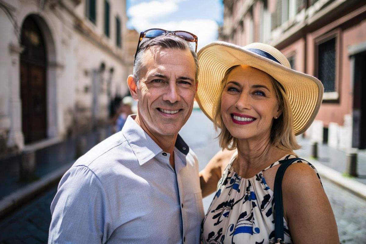 Couple on tour in Rome before departing Civitavecchia at the cruise terminal