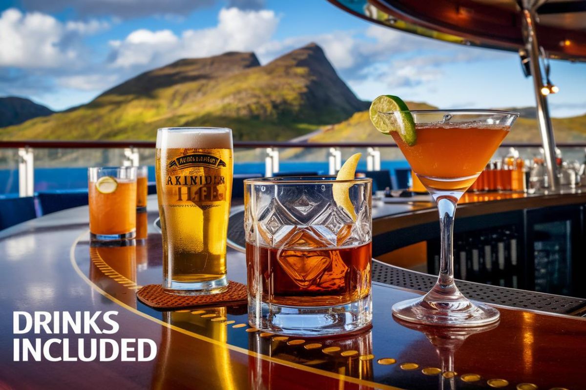 Different drinks at the bar on a Hebridean Island Cruise in Scotland