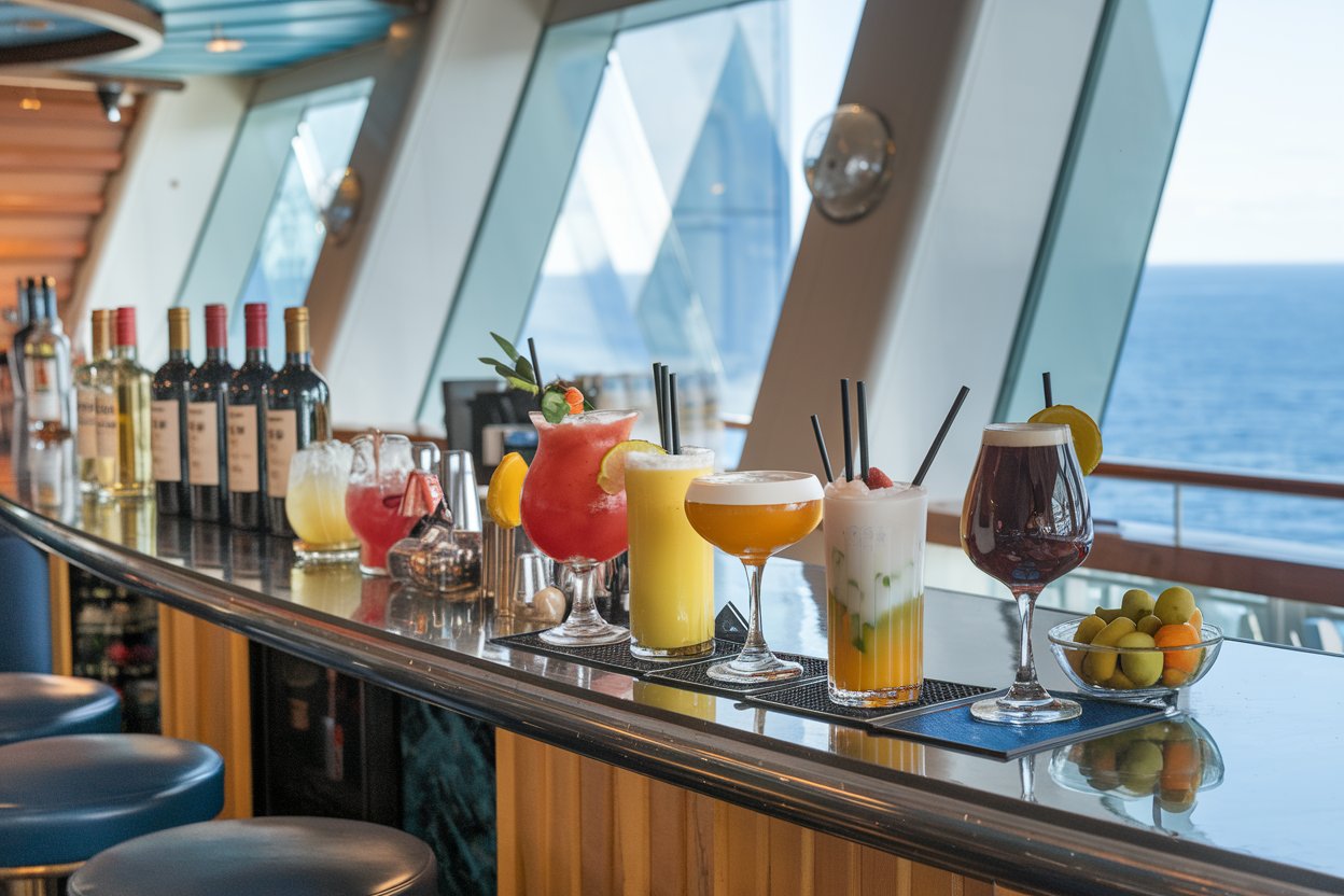 Different drinks on the bar on a Disney Cruise Ship