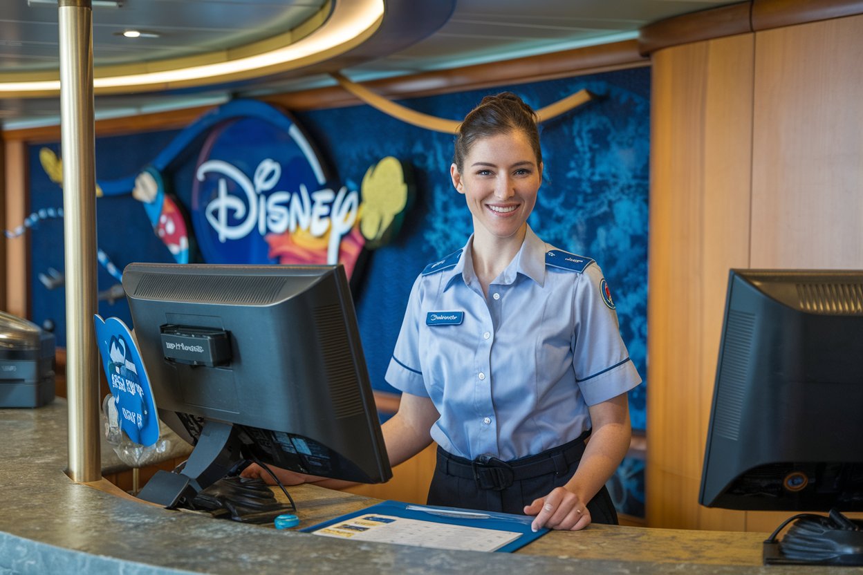 Lady at the customer service desk on a Disney Cruise Ship