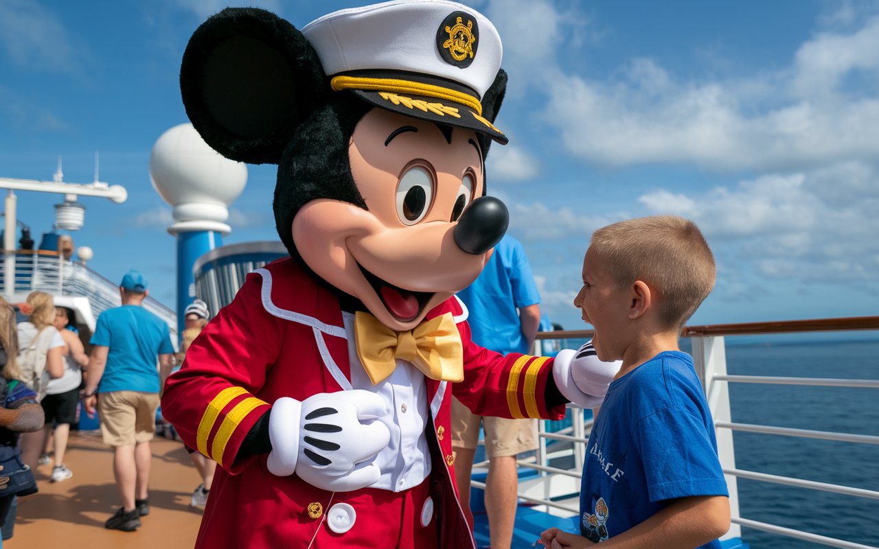 Mickey Mouse meeting a kid on a Disney Cruise