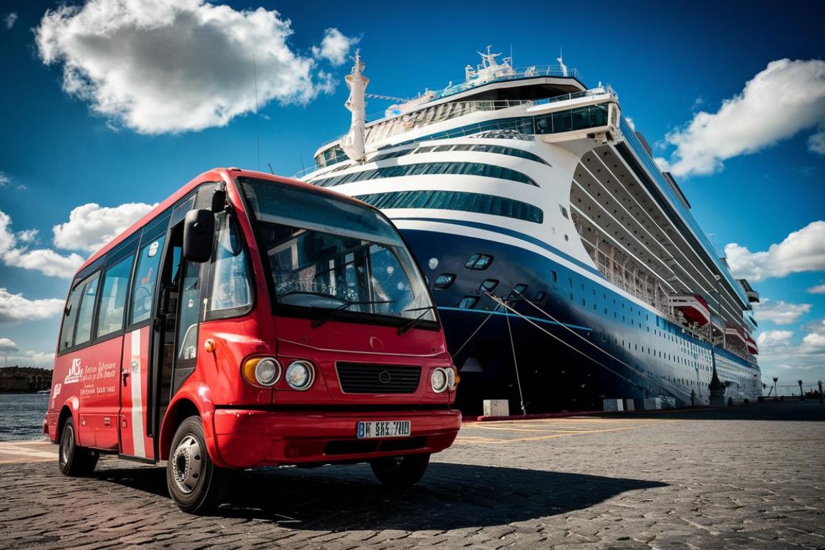 Shuttle bus at Civitavecchia at the cruise terminal near Rome