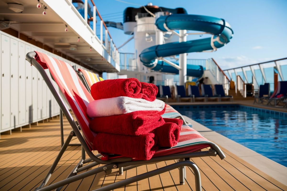 Towels near the lockers on Symphony of the Seas